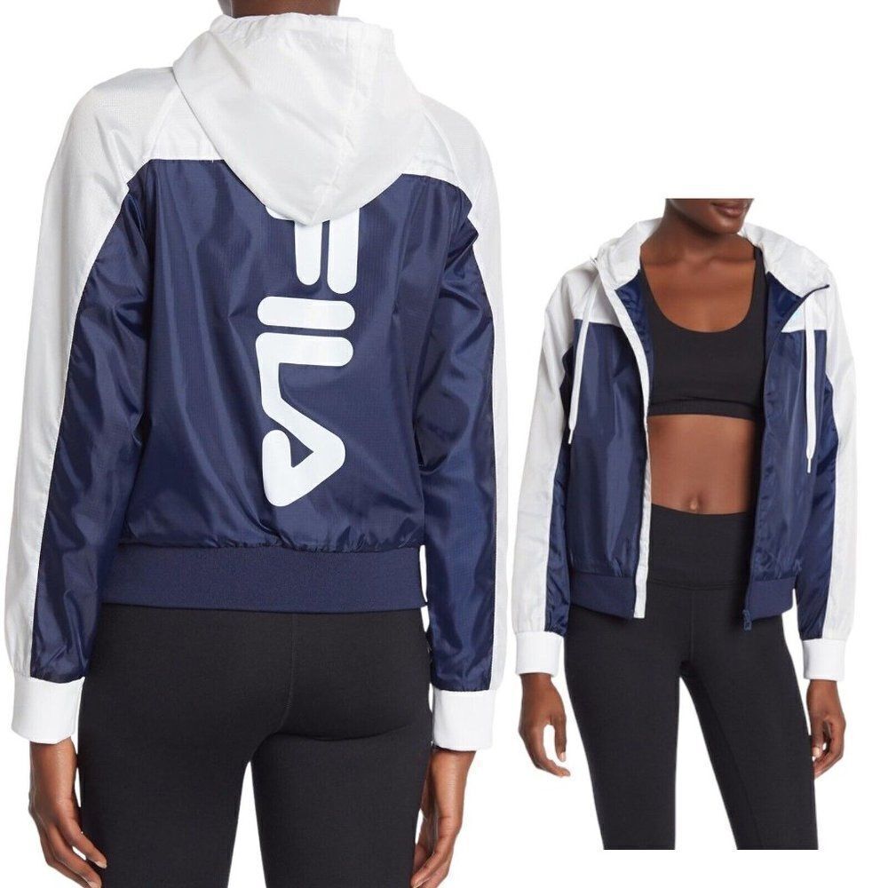 Fila Women’s Breeze Windbreaker Logo‎ Hoodie Full Zip Performance Workout Gym